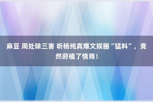 麻豆 周处除三害 听杨纯真爆文娱圈“猛料”，竟然莳植了情商！