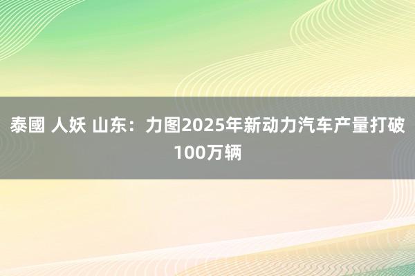 泰國 人妖 山东：力图2025年新动力汽车产量打破100万辆