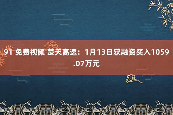 91 免费视频 楚天高速：1月13日获融资买入1059.07万元