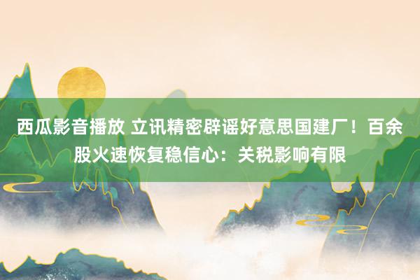 西瓜影音播放 立讯精密辟谣好意思国建厂！百余股火速恢复稳信心：关税影响有限