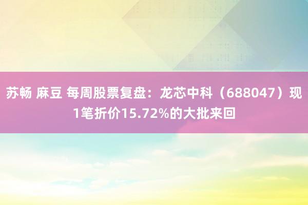 苏畅 麻豆 每周股票复盘：龙芯中科（688047）现1笔折价15.72%的大批来回