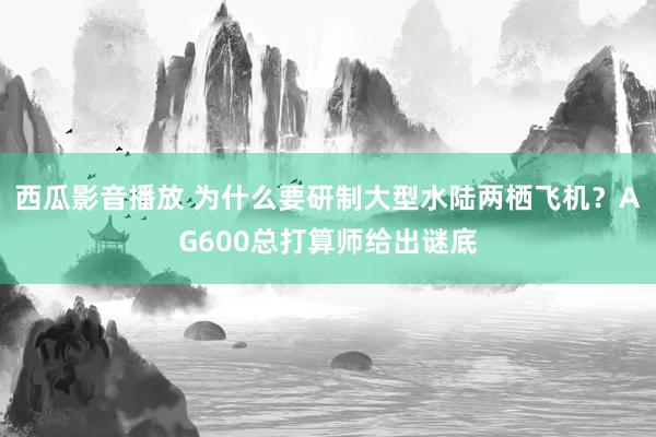 西瓜影音播放 为什么要研制大型水陆两栖飞机？AG600总打算师给出谜底