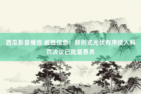 西瓜影音播放 威胜信息：辞别式光伏有序接入科罚决议已批量愚弄