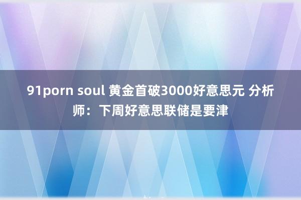 91porn soul 黄金首破3000好意思元 分析师：下周好意思联储是要津